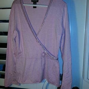 Long sleeve pink shirt with deep V neck