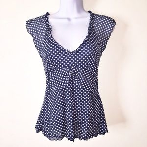 Maeve Anthropologie Blue w/White Polka Dots Top