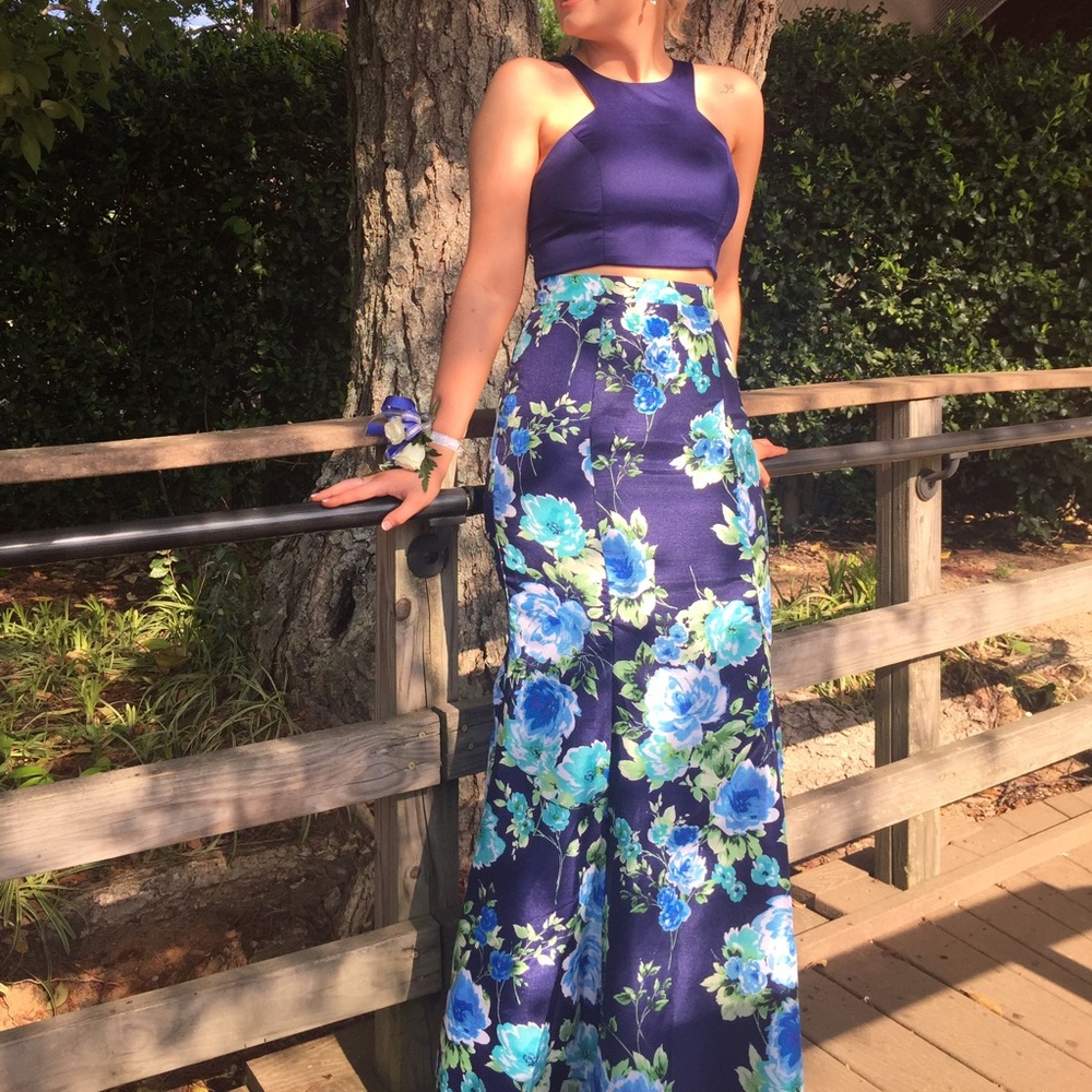 two piece floral prom dress