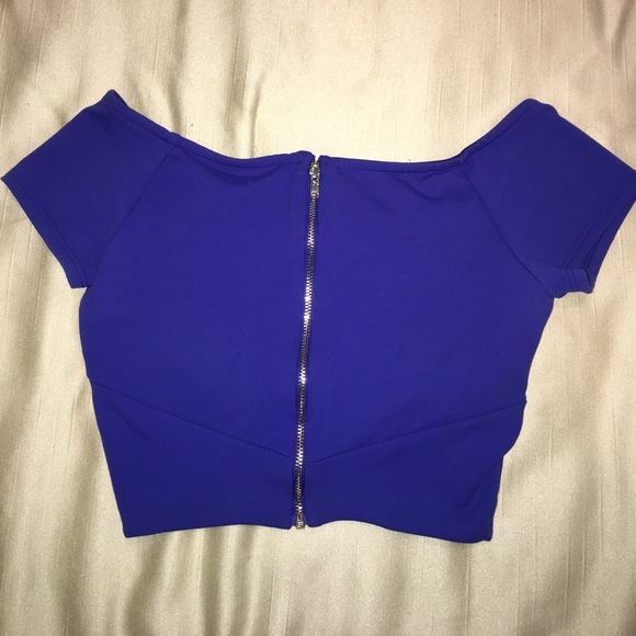 Royal Blue Criss-Cross Crop Top - Picture 2 of 3