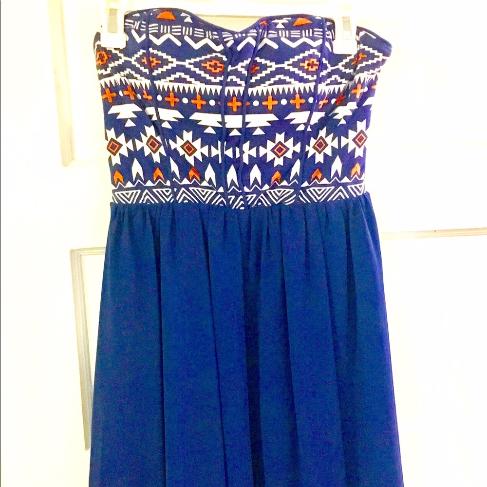 Mini blue Aztec patterned dress