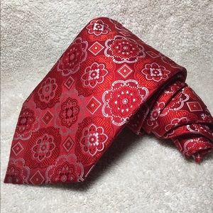 Verse 9 Metallic Red Silk NeckTie floral medallion
