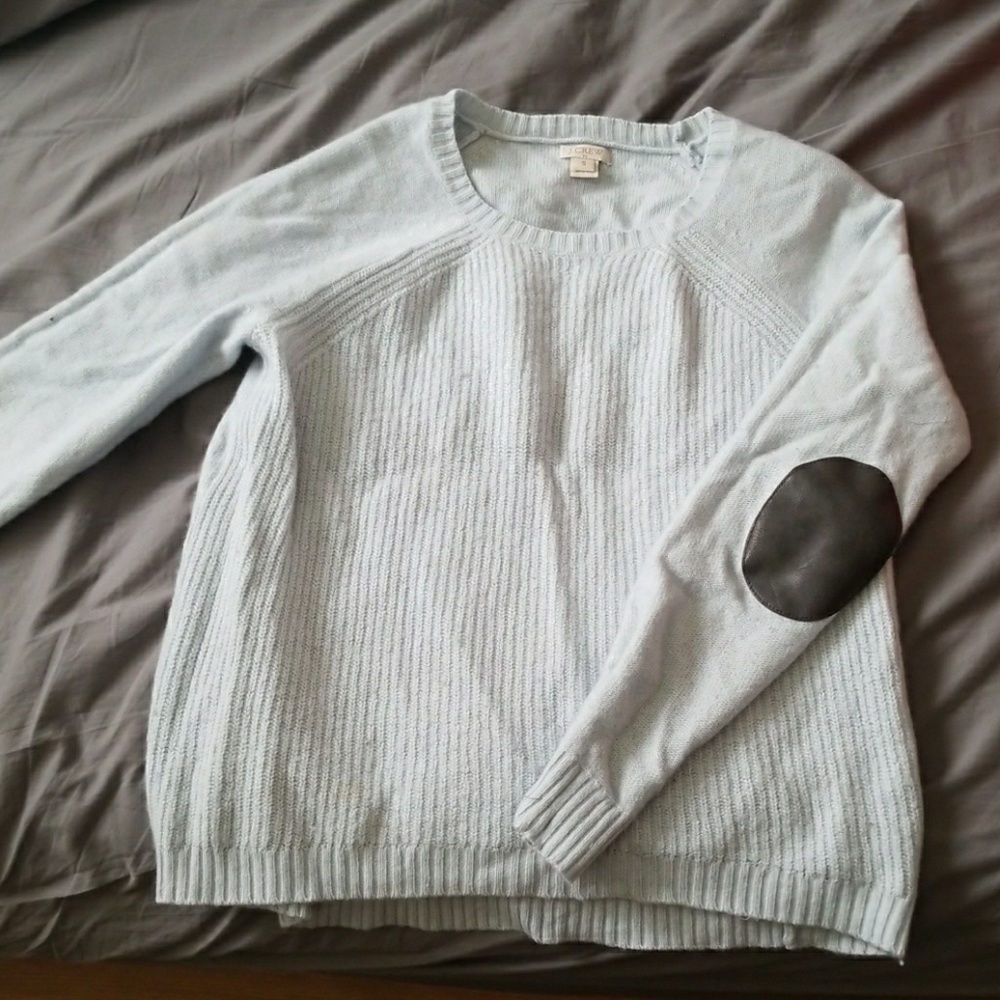 J crew light blue ribbed sweater w elbow patches