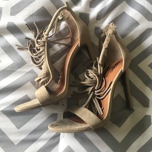 Tan fringe heels