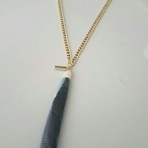 Gold Link and Black Tassel Necklace