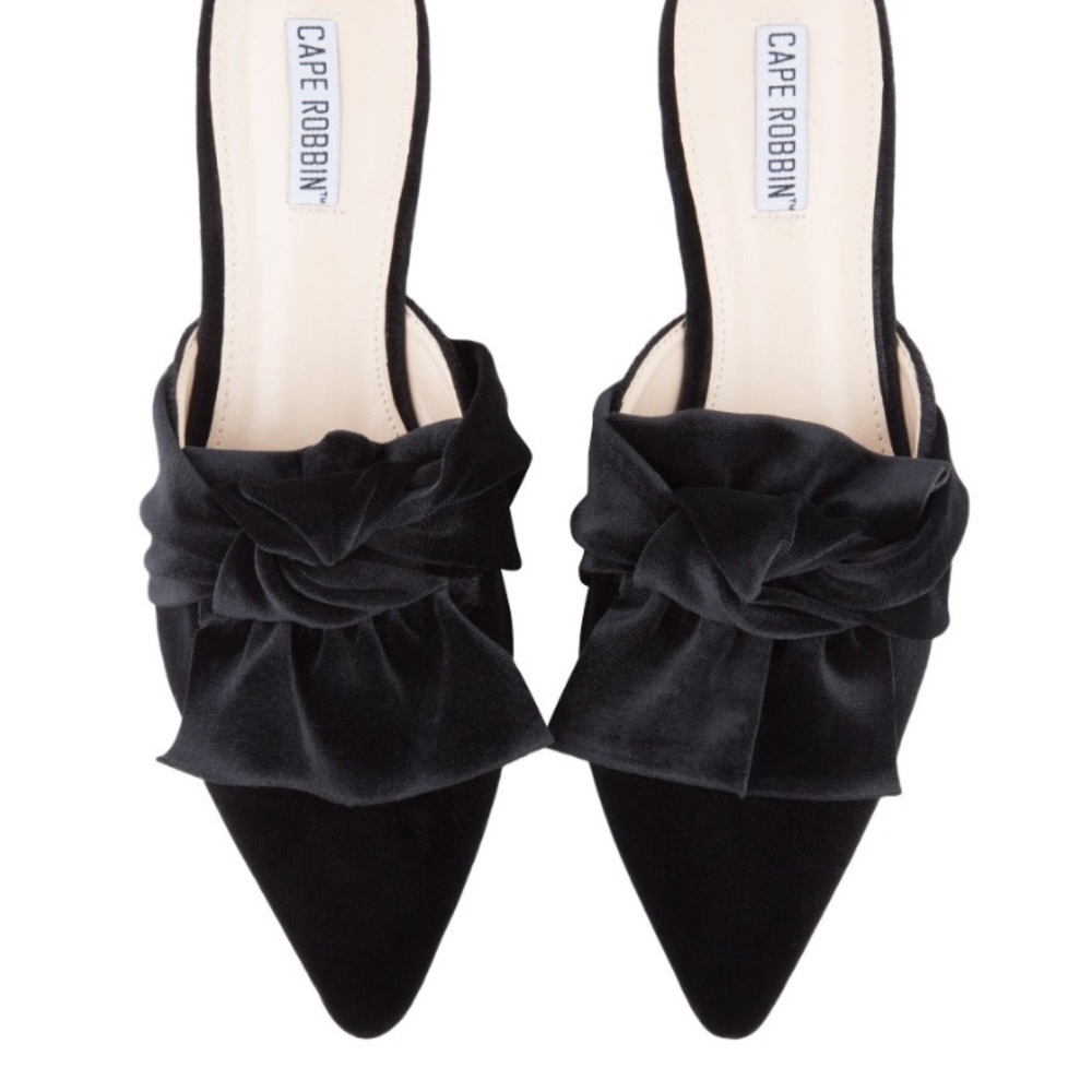 Fiona Black Velvet Pointy Toe Mules - Picture 8 of 8