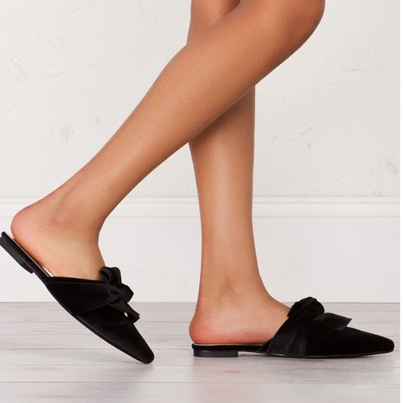 Fiona Black Velvet Pointy Toe Mules - Picture 4 of 8