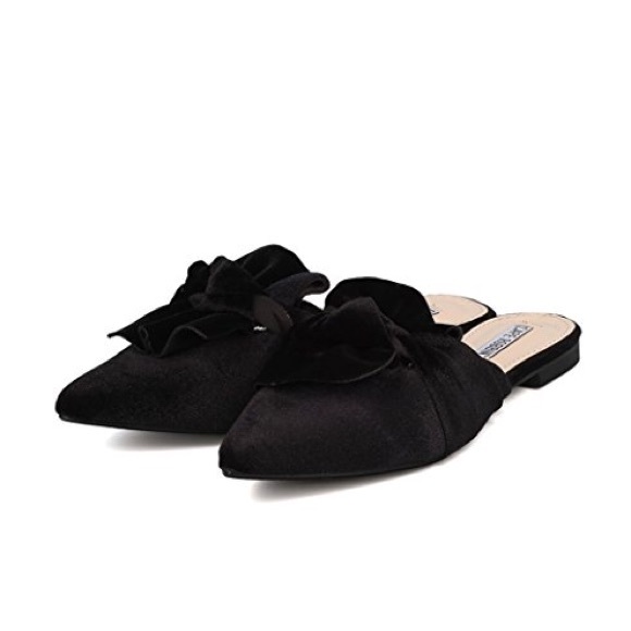 Fiona Black Velvet Pointy Toe Mules - Picture 5 of 8