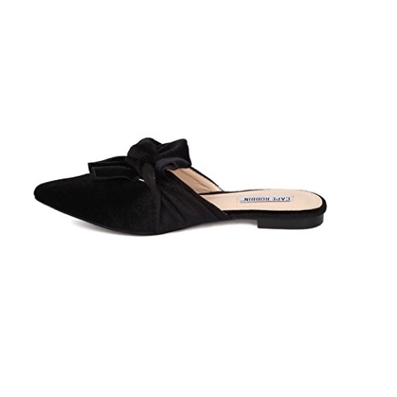 Fiona Black Velvet Pointy Toe Mules - Picture 6 of 8