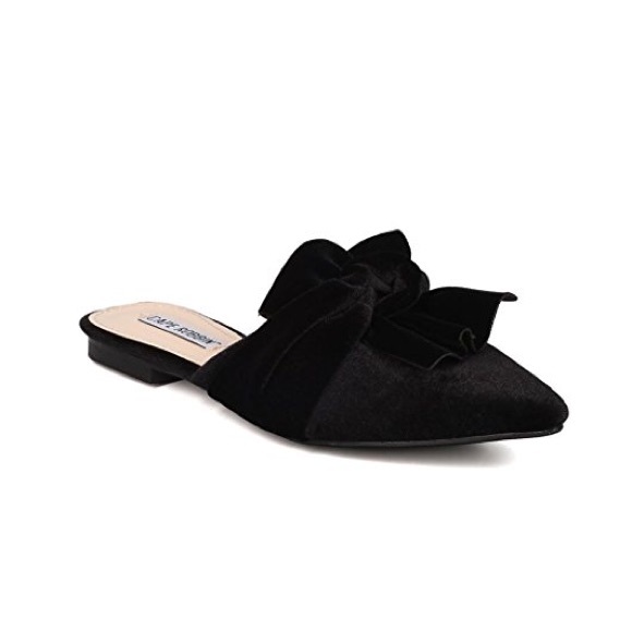 Fiona Black Velvet Pointy Toe Mules - Picture 7 of 8