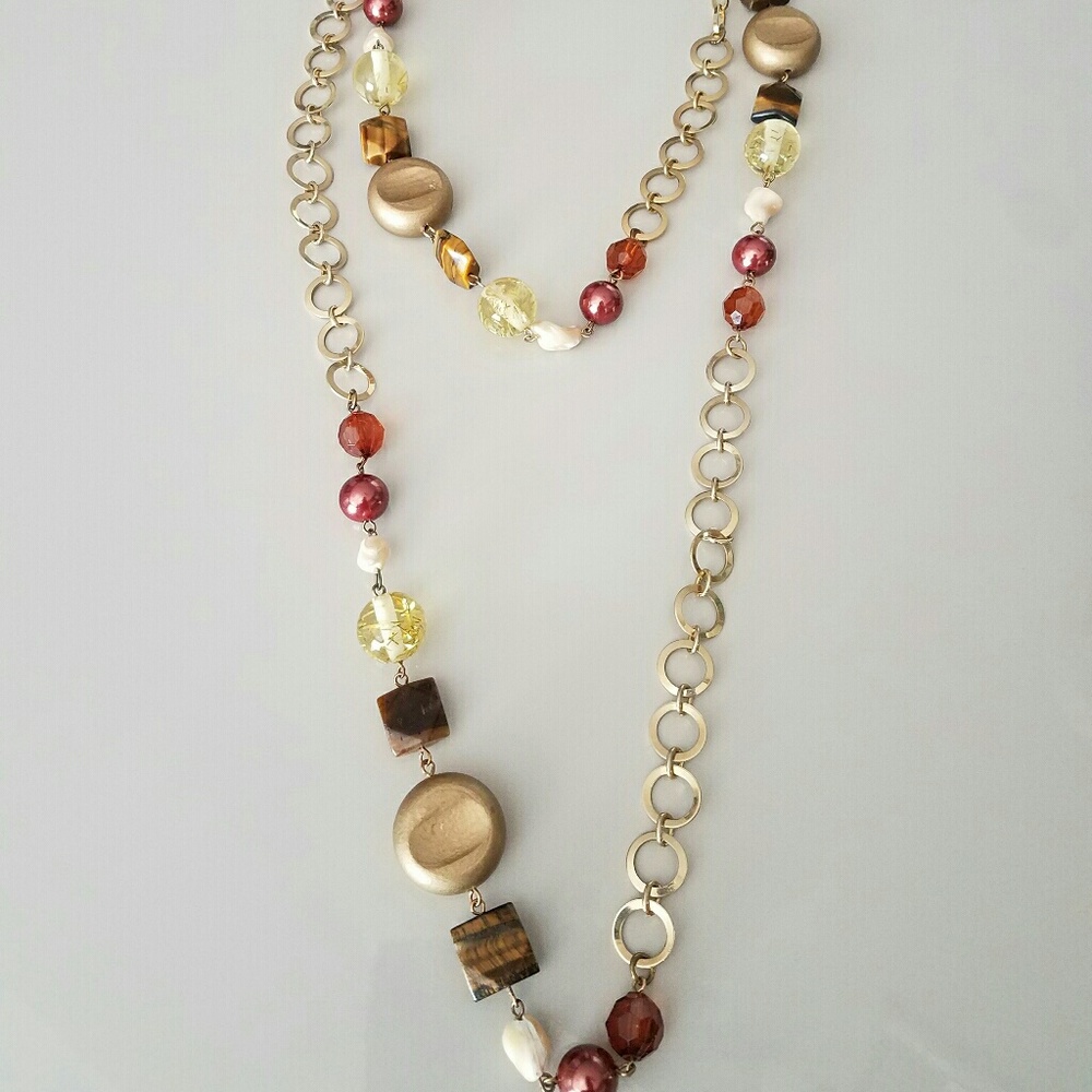 Gold and Tropical Beaded Necklace