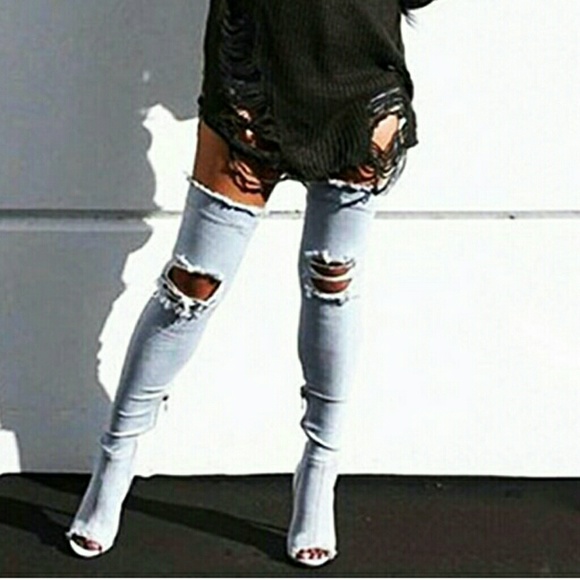 Denim distressed thigh highs - Picture 2 of 2