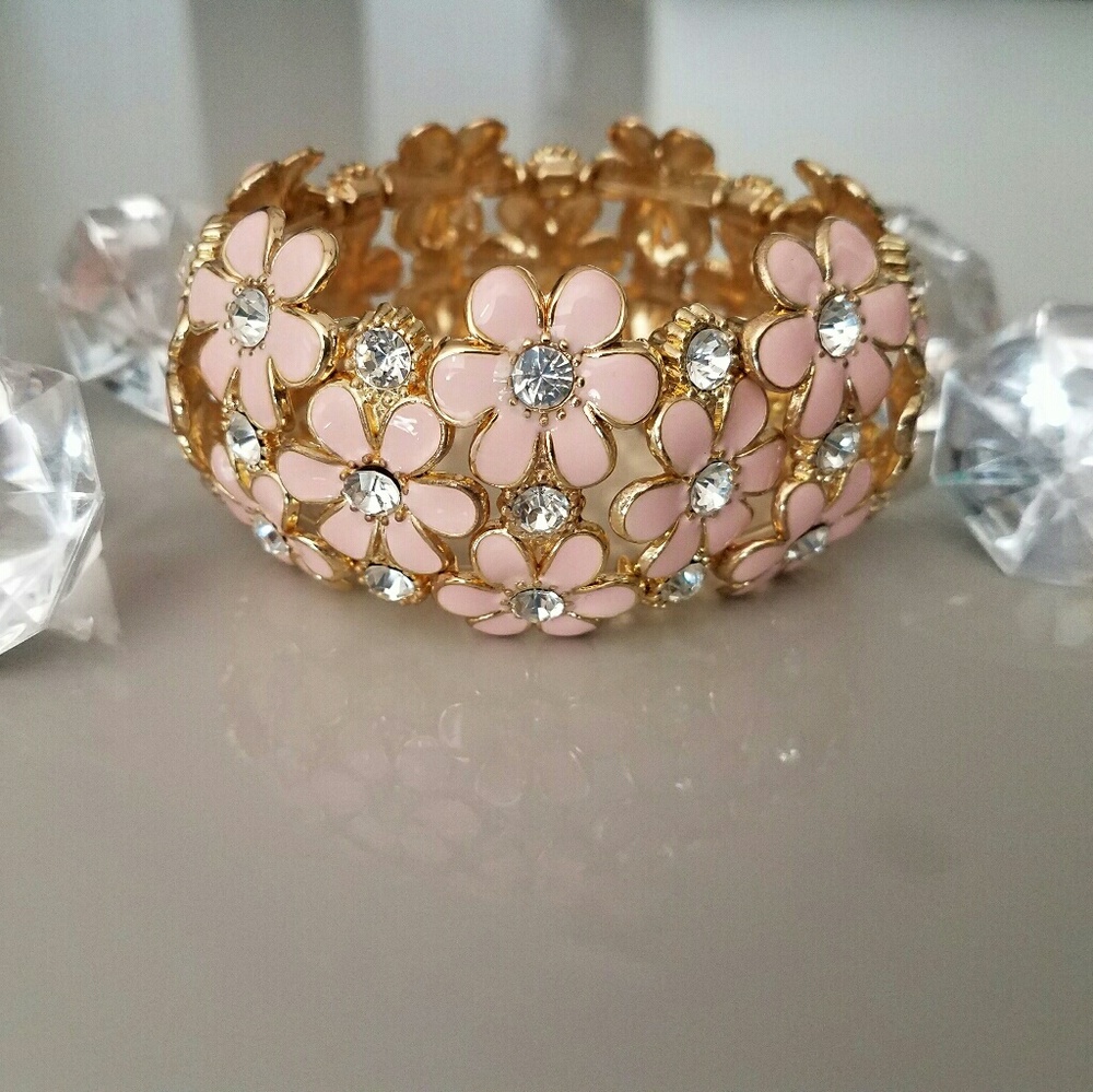 Macys Pink Enamel and Gem Crusted Floral Bangle