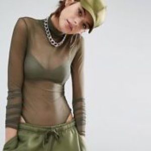 Army green mesh bodysuit