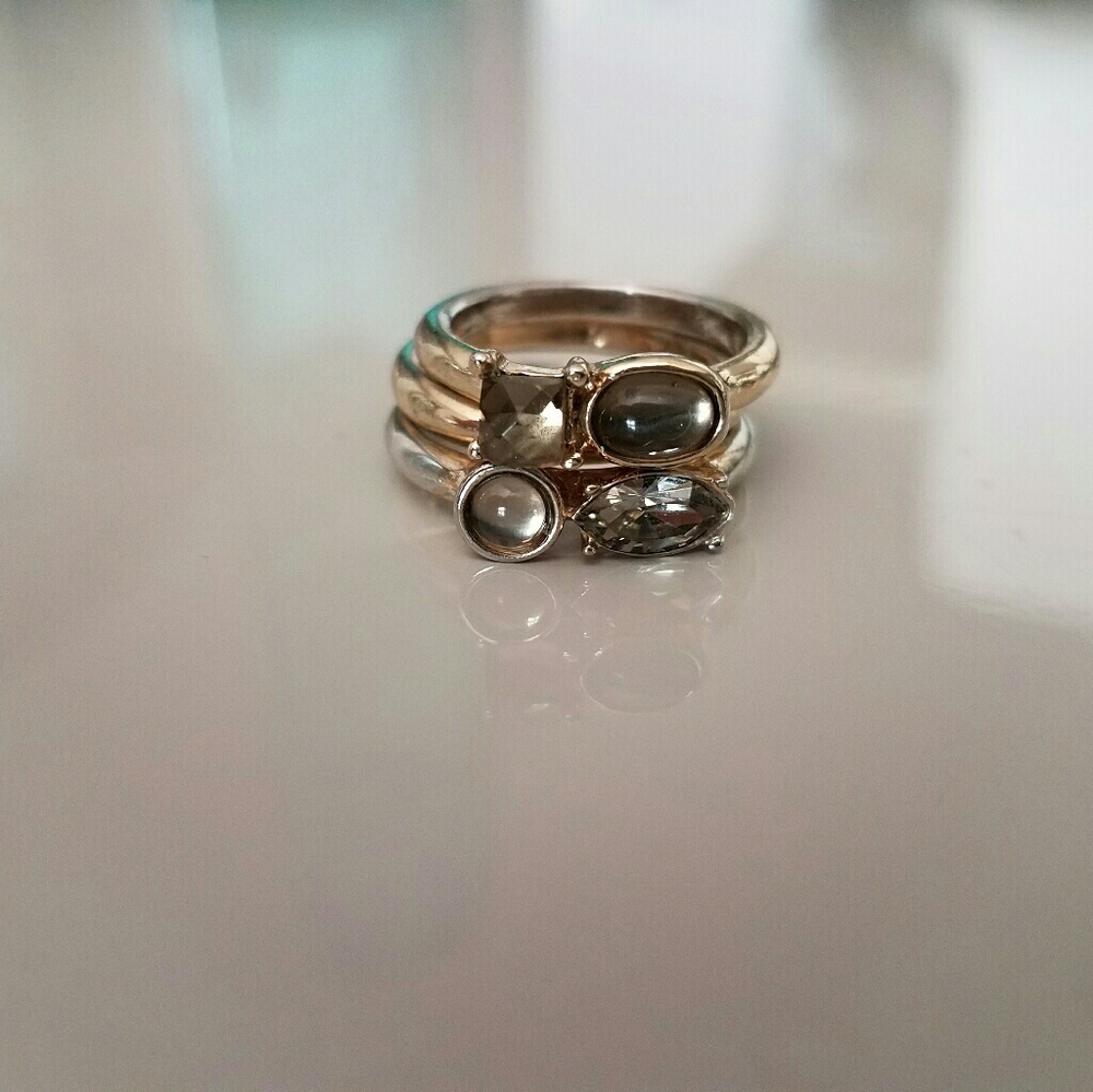 EXPRESS Gold and Brown Jewel Stackable Rings