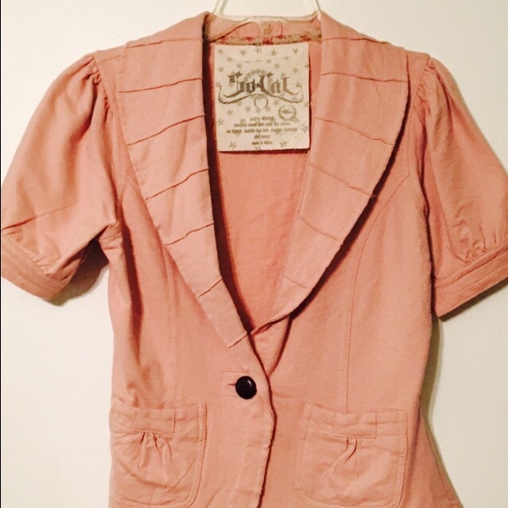 5/$25  So-Cal Salmon blazer (M) VINTAGE Y2K Pink short sleeve jacket