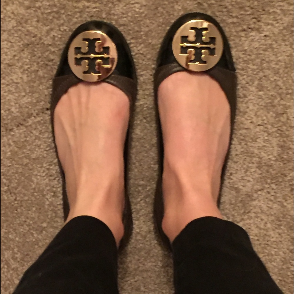 Brown and gold Tory Burch reva flats size 7
