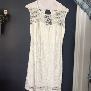 Ivory lace bodycon dress with keyhole