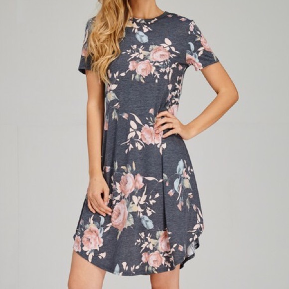 Round Neck Brushed Floral Midi Dress - Picture 3 of 3