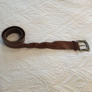 Express brown leather belt with braided accents