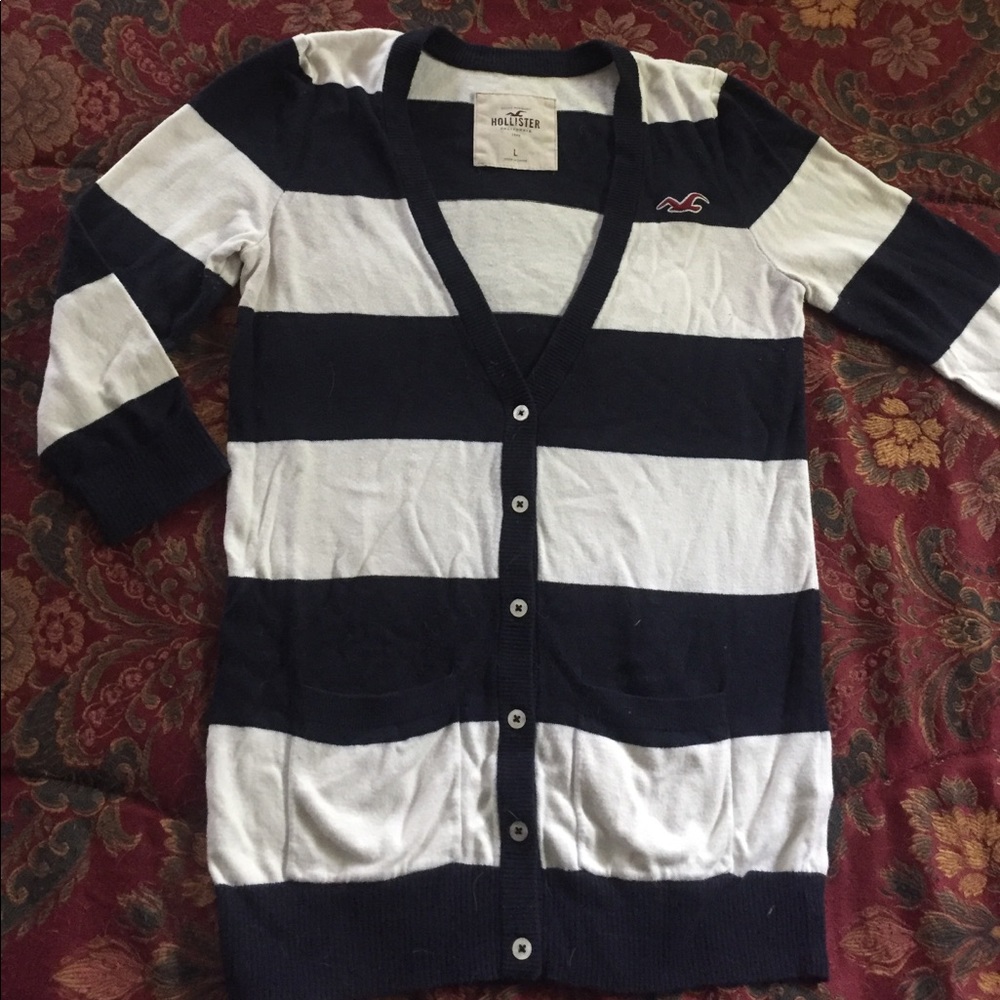 Hollister Quarter Sleeve Navy/White Stripe Cardi