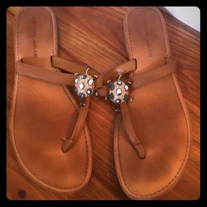 Antonio Melani tan leather turtle sandals size 7.5