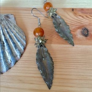 Antique silver, hand-made earrings/leaf motif.