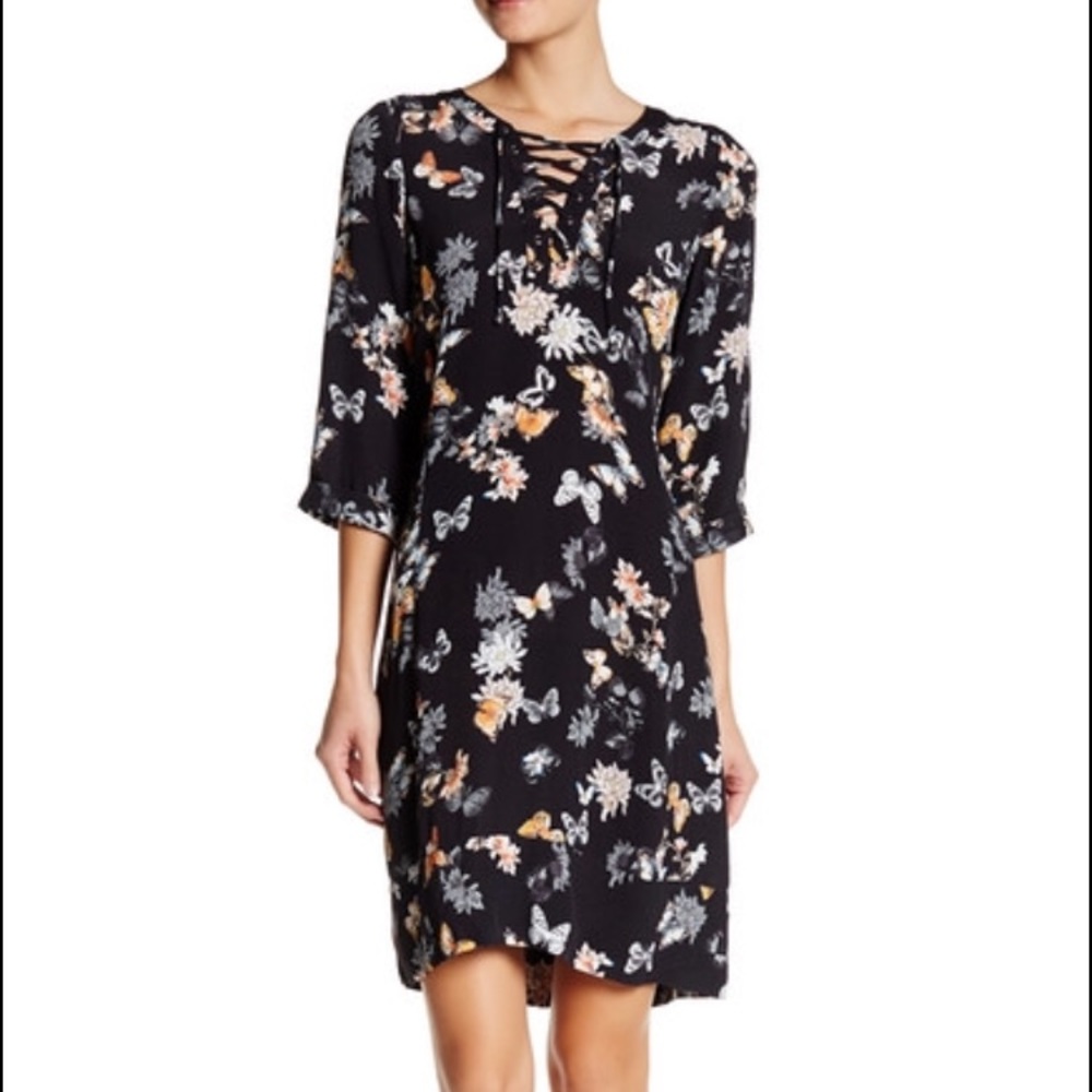 The Kooples Lace Up Butterfly Floral Dress