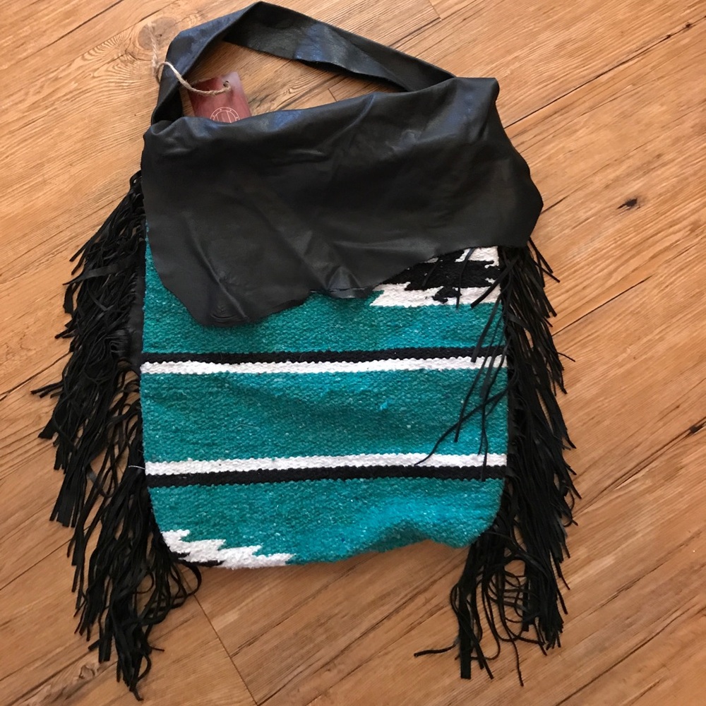 Turquoise saddle blanket purse with fringe