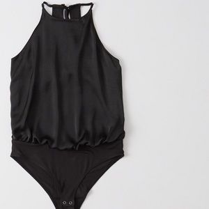NWT black Abercrombie satin high neck body suit
