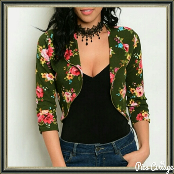 Cropped Green Floral Cardigan-Jacket - Picture 2 of 7