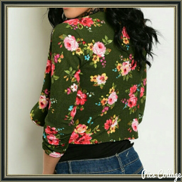 Cropped Green Floral Cardigan-Jacket - Picture 3 of 7