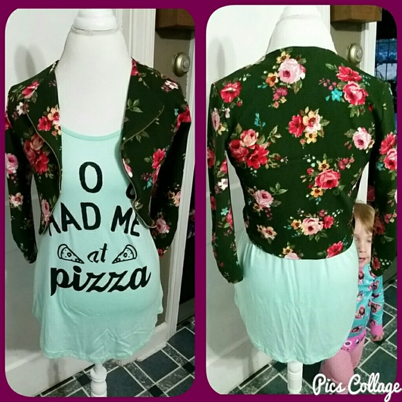 Cropped Green Floral Cardigan-Jacket - Picture 4 of 7