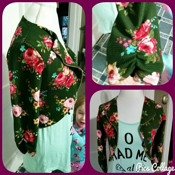 Cropped Green Floral Cardigan-Jacket - Picture 5 of 7