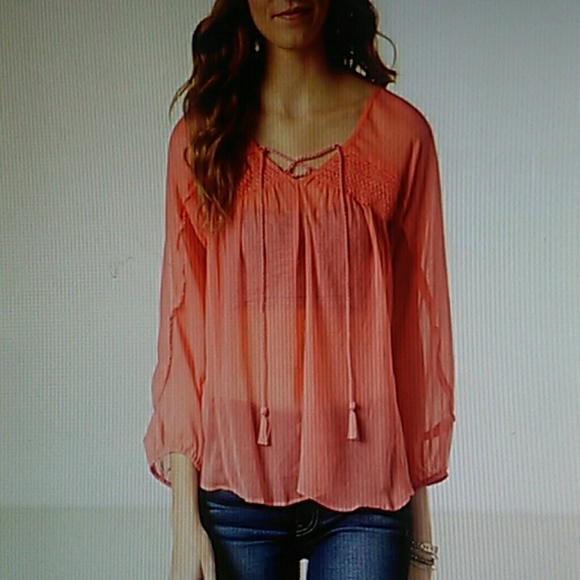 American Eagle Outfitters Tops - AE Smoked Chiffon Peasant Top