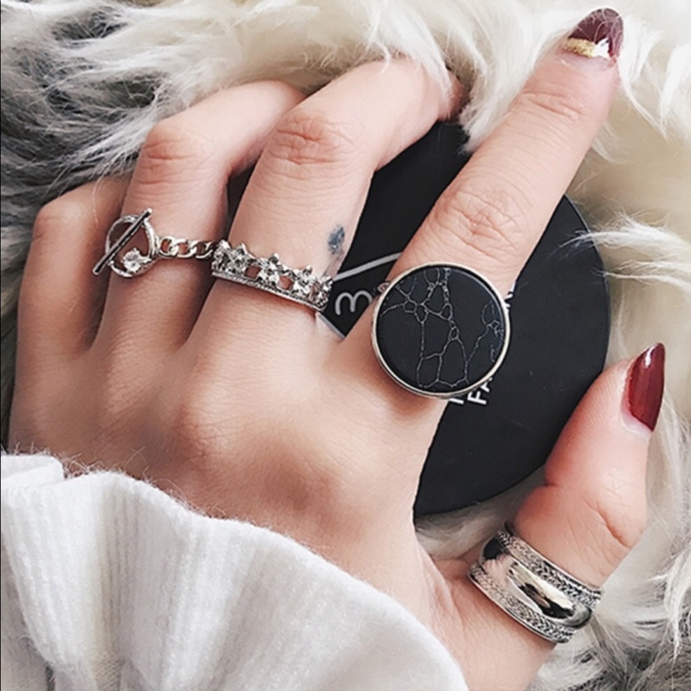 Silver Modern Punk Ring Set