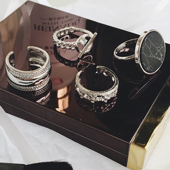 Silver Modern Punk Ring Set - Picture 2 of 4