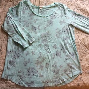 Blue Floral Top with 3/4 Length Sleeves