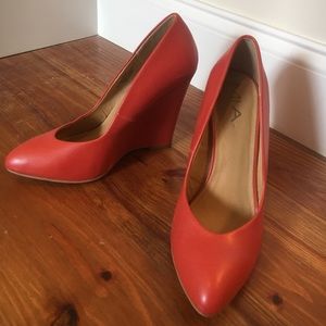 MIA red / salmon leather wedges size 7.5