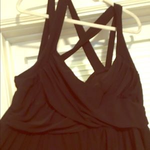 Black, crossed straps ruched dress (plus size)
