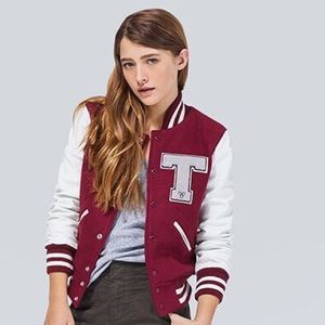 Aritzia TNA Baseball Varsity Jacket in Burgundy