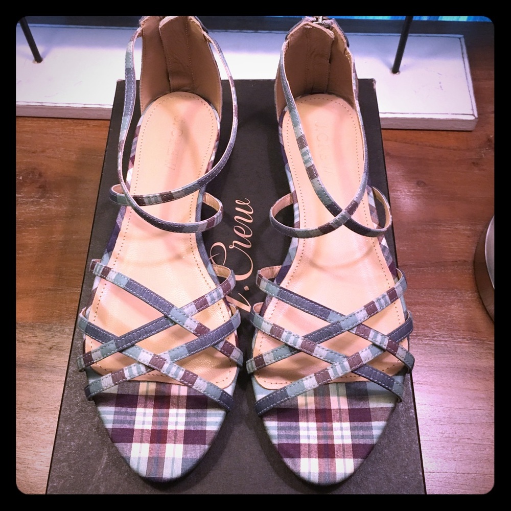 JCREW Mini Wedge Sandals Plaid