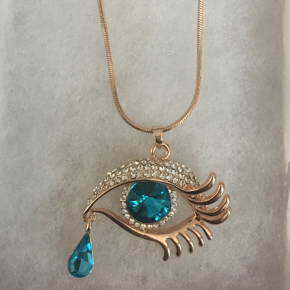 NWOT Gold necklace w/ white and teal stones