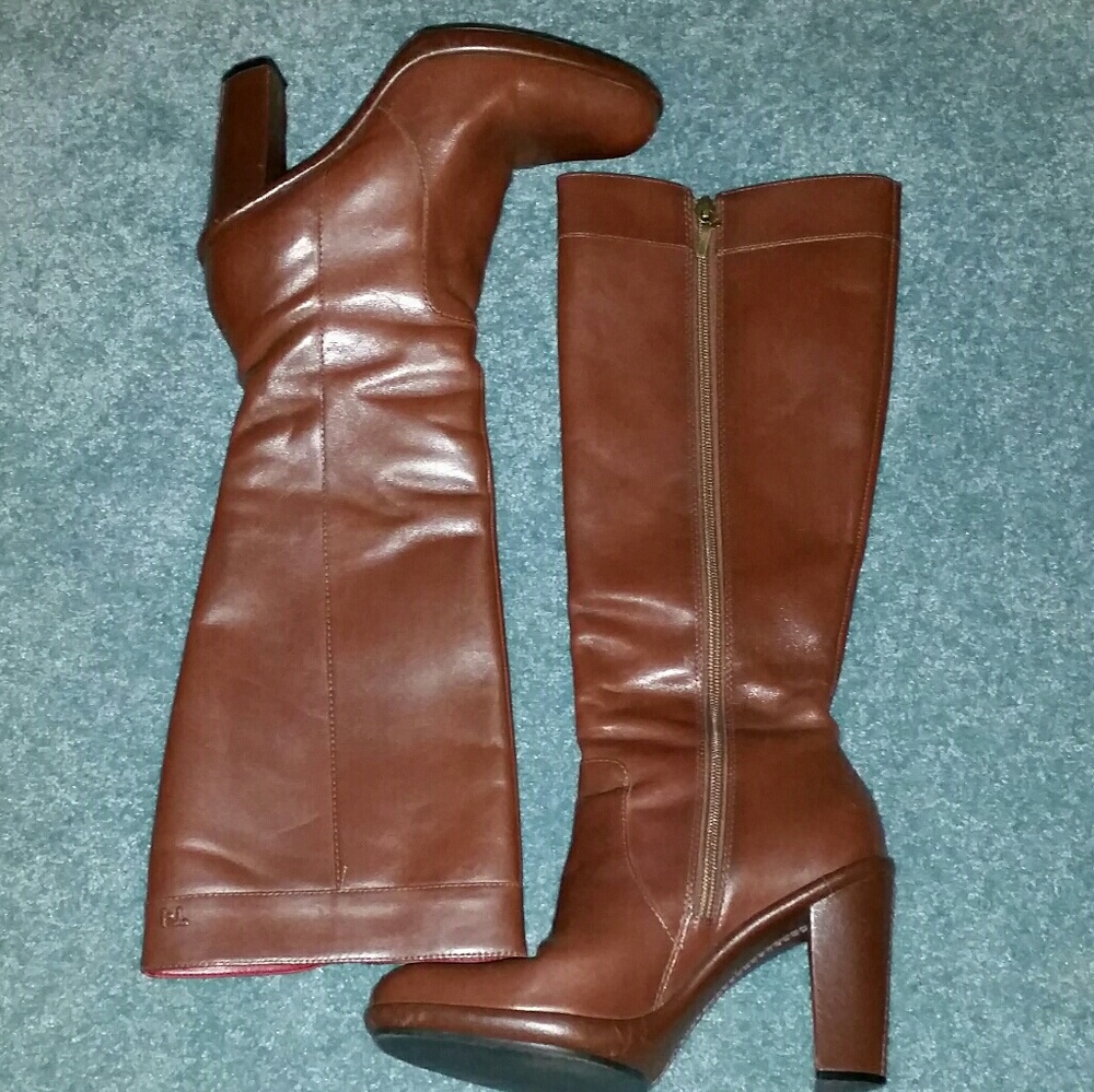 Tommy Hilfiger tall, heeled leather boots. Sz 7.5