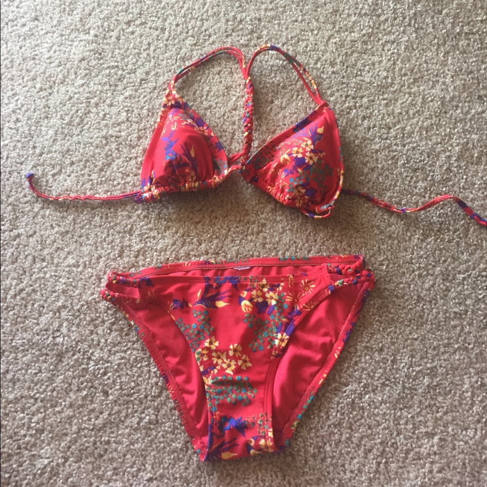 Red patterned bikini