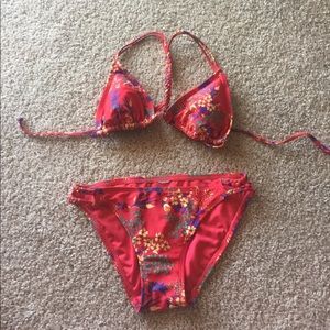 Red patterned bikini