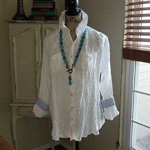 3J Workshop embroidered "krinkle" cotton blouse