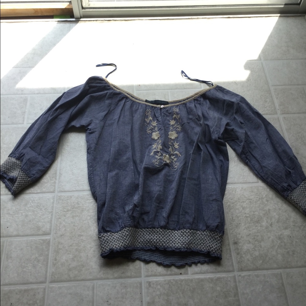 Blue and Tan Embroidered Shirt