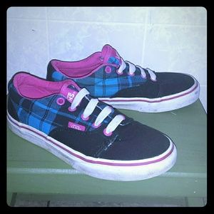 Authentic Vans sneakers- pink, black, teal plaid
