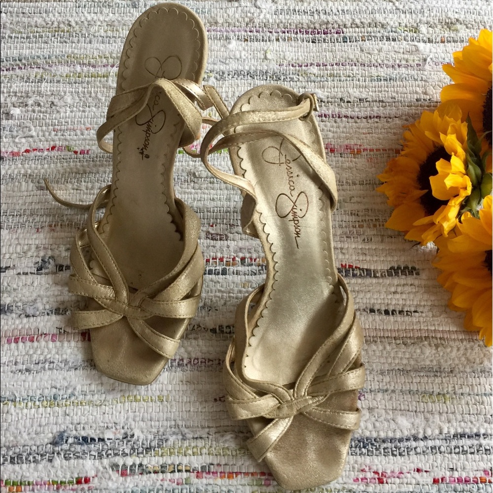 Golden Jessica Simpson elegant sandals; size 5.5